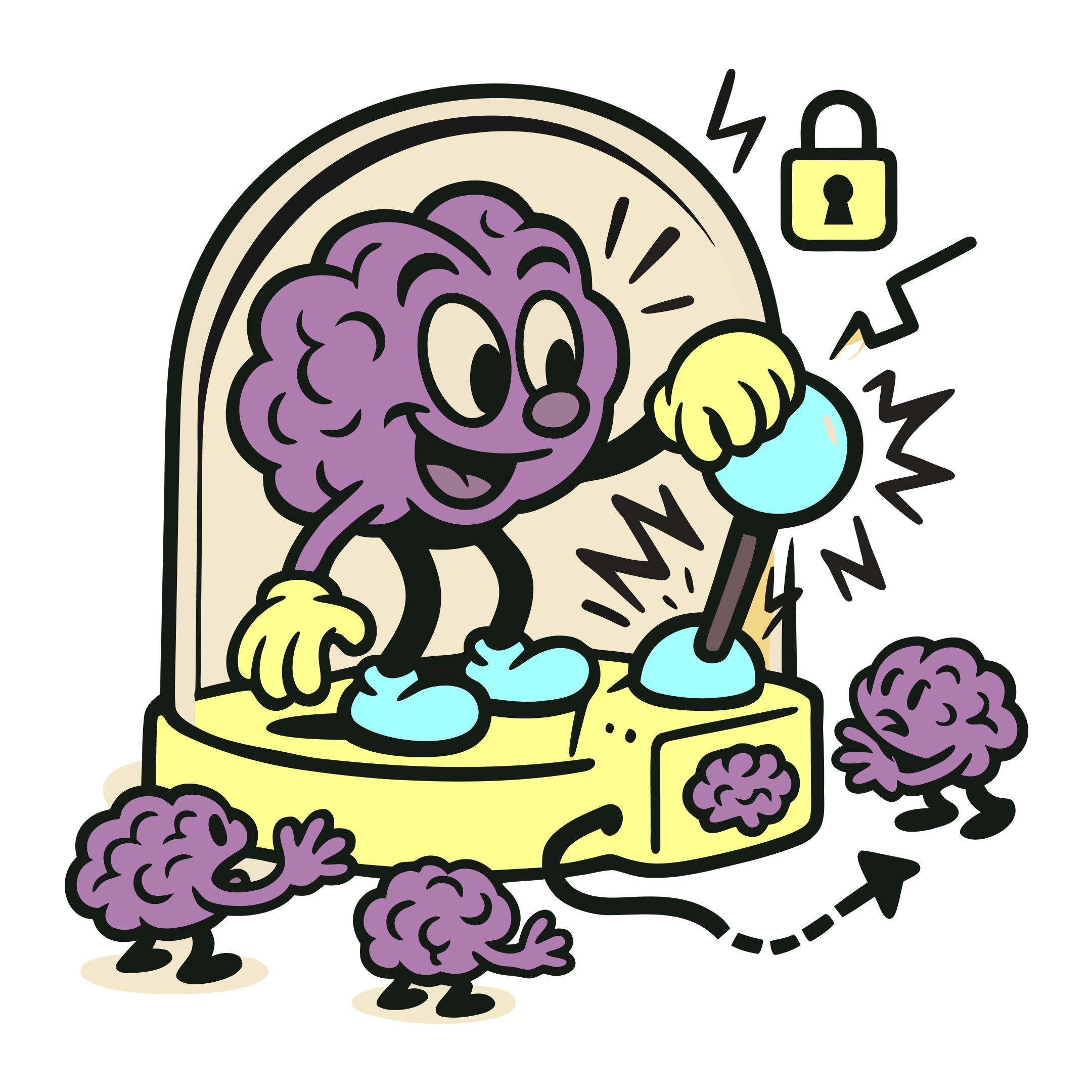 Forky standing on a yellow control panel emancipating tiny brain creatures